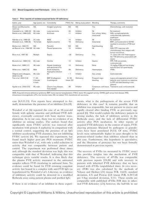 Acquired isolated factor VII deficiency associated with severe ...