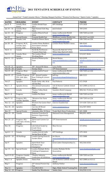 2011 TENTATIVE SCHEDULE OF EVENTS - Western Fair District