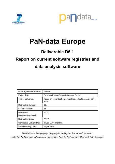 Report on current software registries and data analysis software