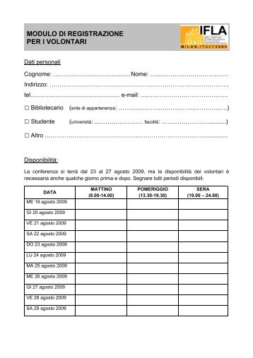 MODULO DI REGISTRAZIONE PER I VOLONTARI - AIB-WEB