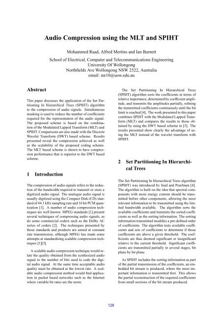 Audio Compression using the MLT and SPIHT - University of ...