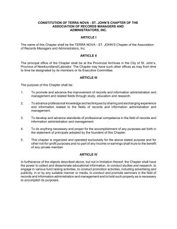 Terra Nova Chapter Constitution and By-laws - ARMA Terra Nova ...