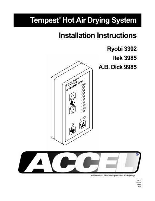 TempestÂ® Hot Air Drying System Installation Instructions