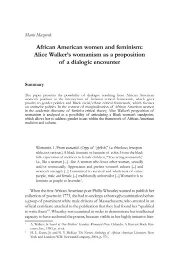 African American women and feminism: Alice Walker's womanism ...