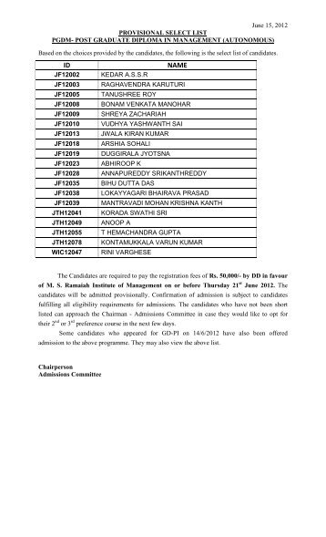 ID NAME - MS Ramaiah Institute of Management