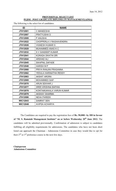 ID NAME - MS Ramaiah Institute of Management