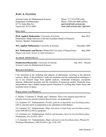 CV Template - Department of Mathematics - University of Arizona