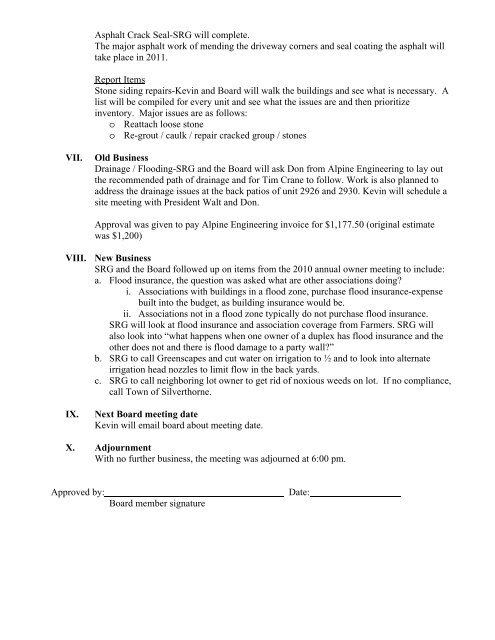 OR 7-30-10 Board meeting Minutes - Summit Resort Group HOA ...