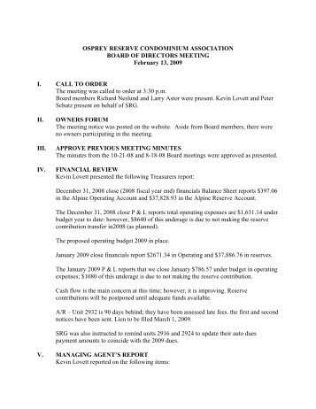 OR 2-13-09 Board meeting minutes - HOA Management