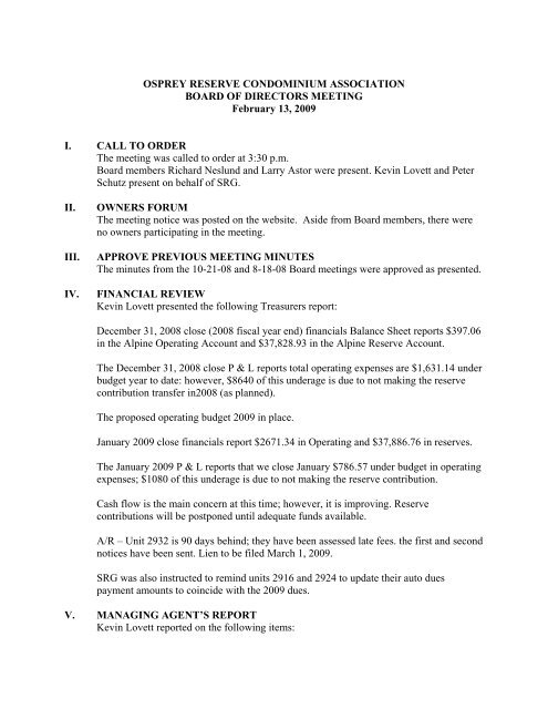 OR 2-13-09 Board meeting minutes - HOA Management