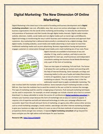 Digital Marketing- The New Dimension Of Online Marketing