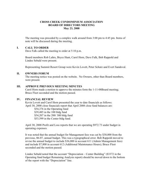 CC 5-23-08 BOD Meeting Minutes - Summit Resort Group HOA ...