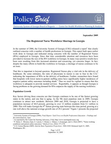 The Registered Nurse Workforce Shortage in Georgia, Policy Brief