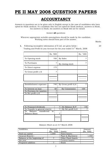 pe ii may 2008 question papers accountancy - Master Minds