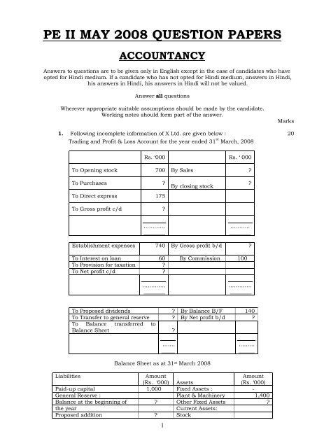 pe ii may 2008 question papers accountancy - Master Minds