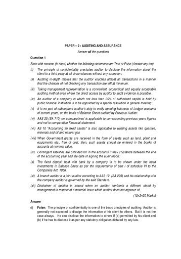 PAPER â 2 : AUDITING AND ASSURANCE Answer ... - Master Minds