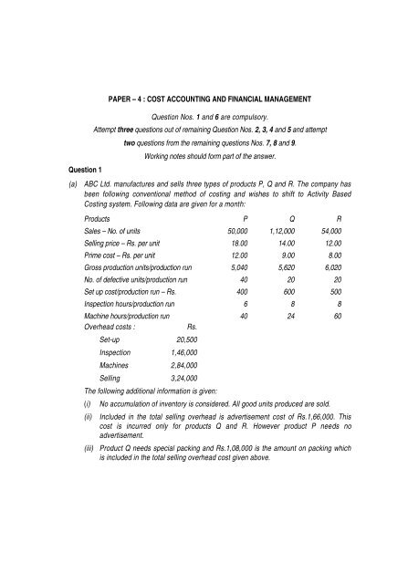 PAPER â 4 : COST ACCOUNTING AND FINANCIAL ... - Master Minds