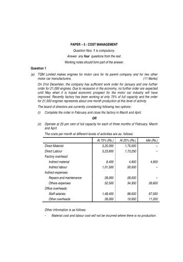 PAPER â 5 : COST MANAGEMENT Question Nos. 1 ... - Master Minds