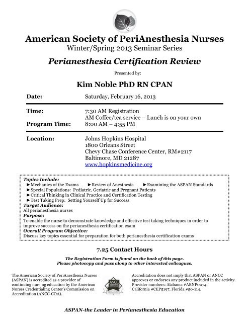 American Society of PeriAnesthesia Nurses - CBSPAN