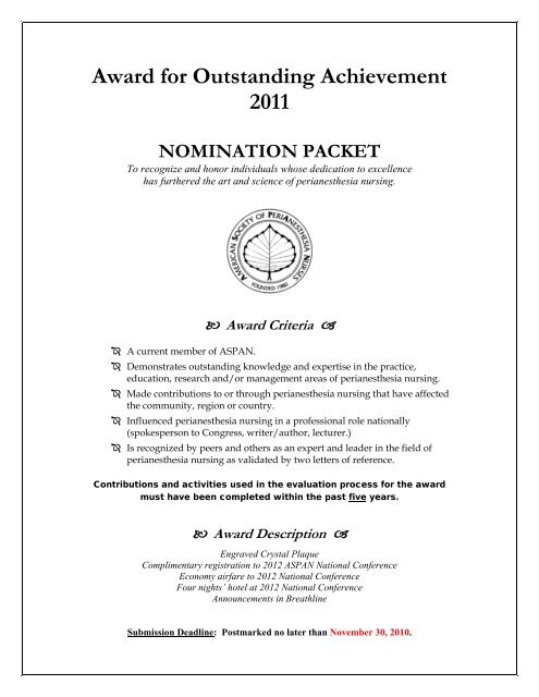 Award for Outstanding Achievement 2011 NOMINATION ... - CBSPAN