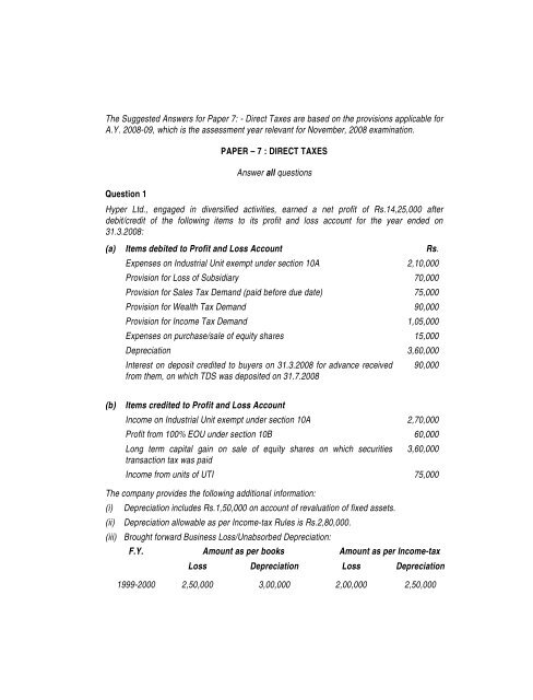 The Suggested Answers for Paper 7: - Direct Taxes ... - Master Minds