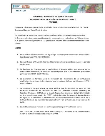 Informe de Actividades de la Co-coordinación del CVSP Nodo ...