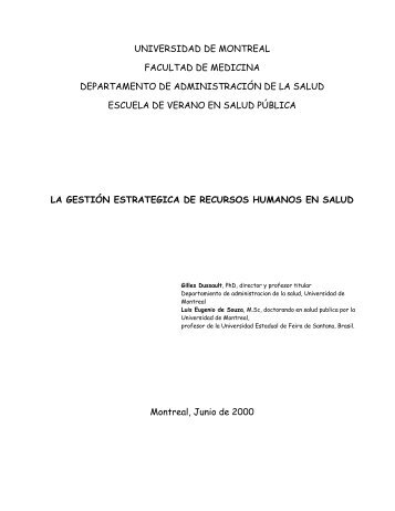 La gestión estratégica de recursos humanos en salud. Universidad ...