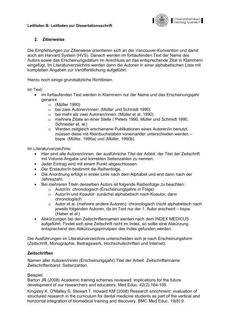 B. Leitfaden zur Dissertationsschrift - UniversitÃ¤tsklinikum Hamburg ...