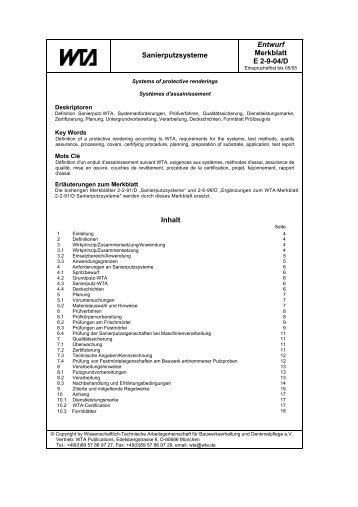 Sanierputzsysteme. WTA Merkblatt E 2-9-04/D. Entwurf. Referat 2 ...