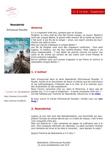 Amorce 1. L'auteur 2. Neandertal 11 Ã  14 ans ... - L'Ecole des loisirs