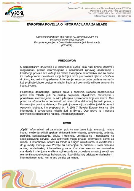 European Youth Information Charter - Serbian Vesion - eryica