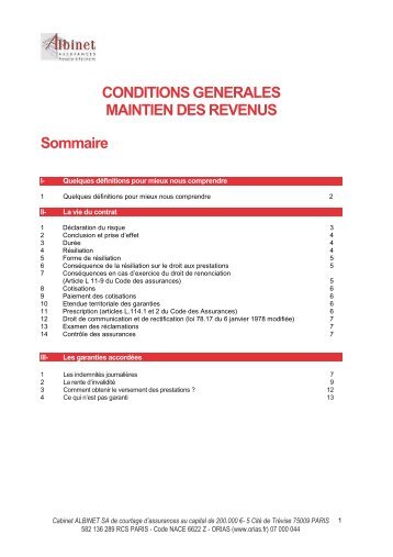 CONDITIONS GENERALES MAINTIEN DES REVENUS ... - Aduciel