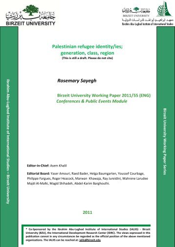 Palestinian refugee identity/ies; generation, class, region Rosemary ...