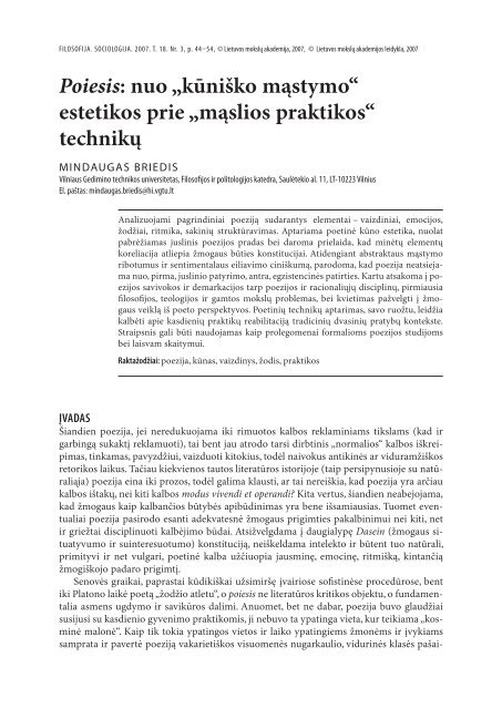 nuo „kūniško mąstymo“ estetikos prie - Lietuvos mokslų akademijos ...