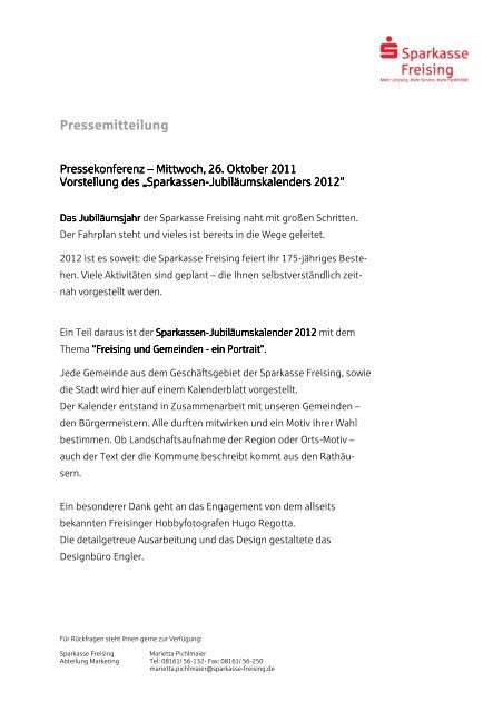 Pressemitteilung - Sparkasse Freising