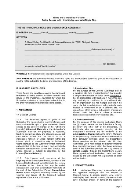 Terms and Conditions of Use for Online Access to S. Hirzel Verlag ...