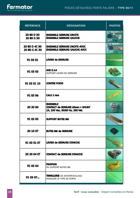 Télécharger le catalogue des pièces détachées ... - Fermator France