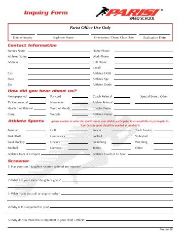 Medical Release Form - Parisi Speed School