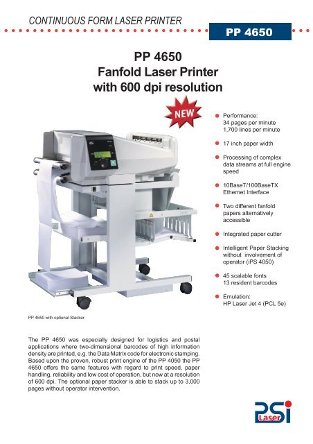 PP 4650 Fanfold Laser Printer with 600 dpi resolution