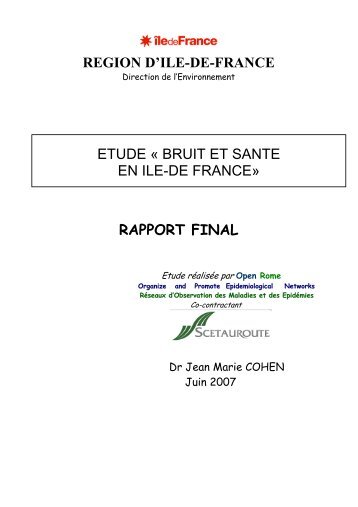 Etude bruit et santé en Ile-de-France - Rapport final - Bruitparif