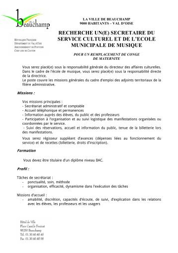 secretaire du service culturel et de l'ecole municipale ... - Beauchamp