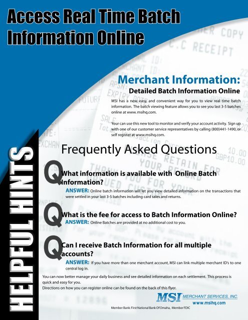 Online batch processing - MSI Merchant Services