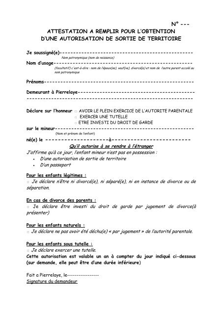 Na Attestation A Remplir Pour L Obtention D Une