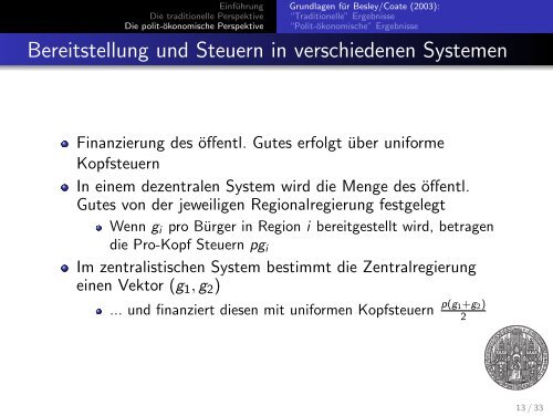 Zentrale und dezentrale Bereitstellung von öffentlichen Gütern