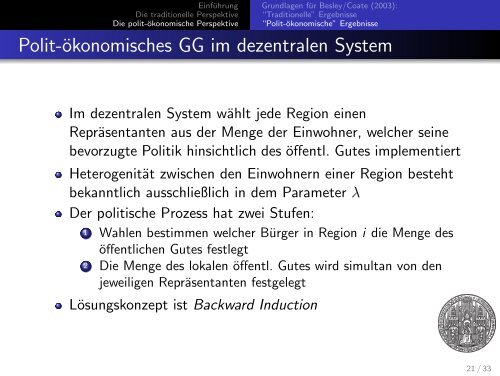 Zentrale und dezentrale Bereitstellung von öffentlichen Gütern