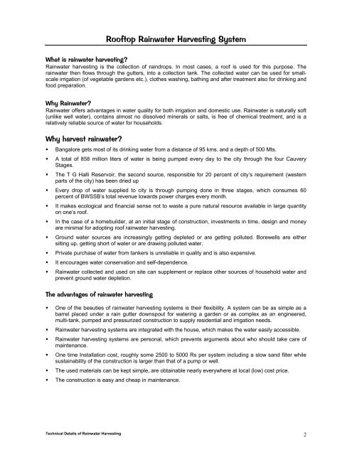 Technical details - Rainwater Harvesting