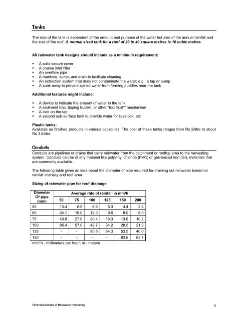 Technical details - Rainwater Harvesting