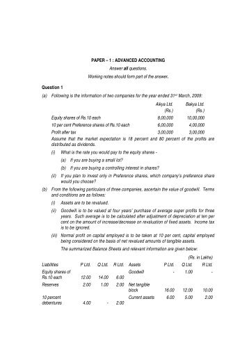 PAPER â 1 : ADVANCED ACCOUNTING Answer all ... - Master Minds