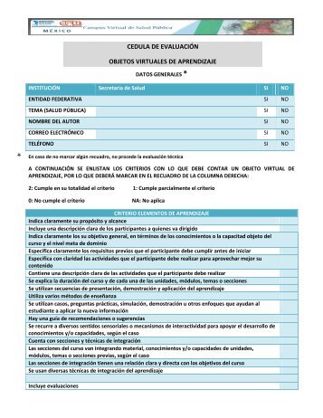 Cédula de Evaluación de OVA - Campus Virtual de Salud Pública ...