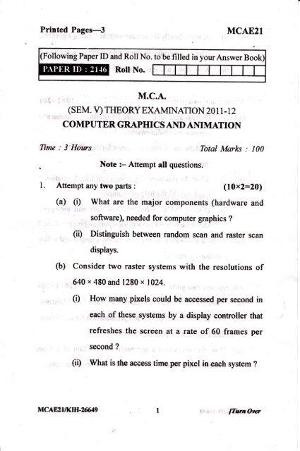Computer Graphics and Animation MCAE Computer Graphics and Animation MCAE